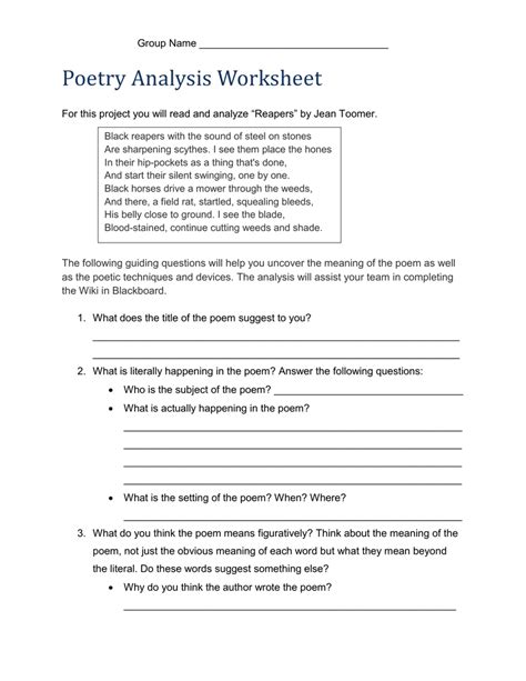 Poetry Activity Worksheets