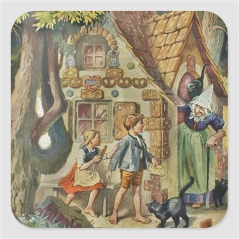Hansel And Gretel At The Witch Cottage Square Sticker Zazzle Witch