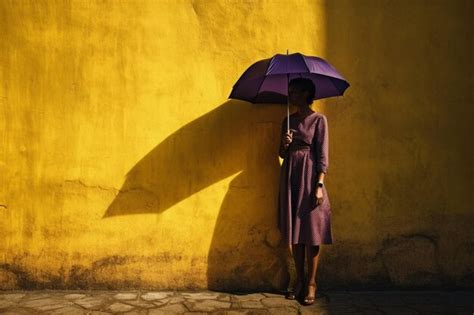 Premium Ai Image A Woman Stands In Front Of A Yellow Wall With A