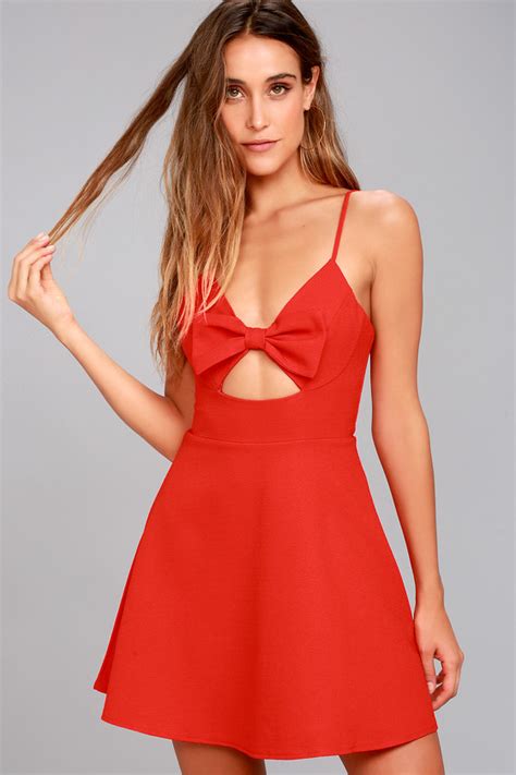 Sexy Red Skater Dress Cutout Dress Bow Dress Bow Skater Dress 49 00 Lulus