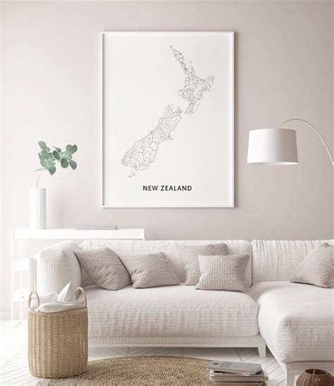 New Zealand Map Print New Zealand Map Wall Art Country Map Etsy