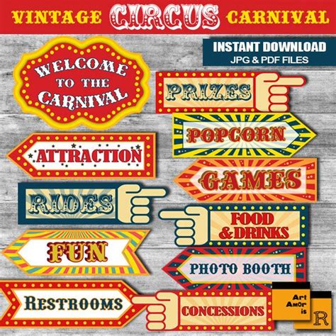Carnival Signs Circus Carnival Party Circus Wedding Carnival Themed