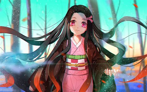 Download Wallpapers Nezuko Kamado Forest Kimetsu No Yaiba Manga