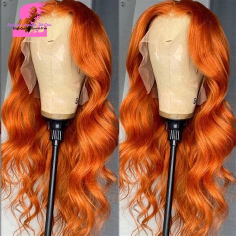 Orange Ginger Human Hair Body Wave Lace Front Wig 180 Etsy