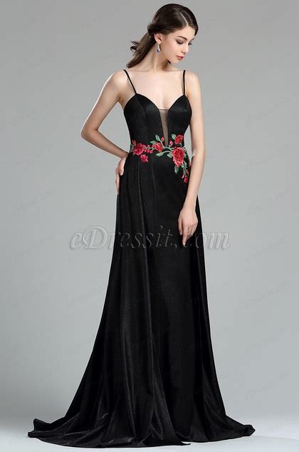 Sexy Floral Embroidery Long Black Evening Dress 36180200 Edressit