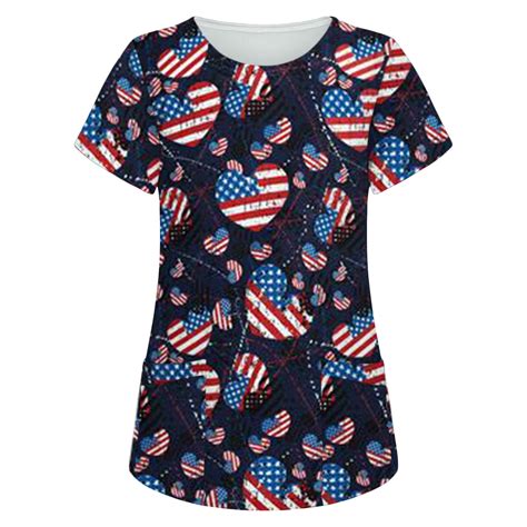 Qucoqpe 4th Of July Scrub Top Patriotic Independence Day Womens Summer