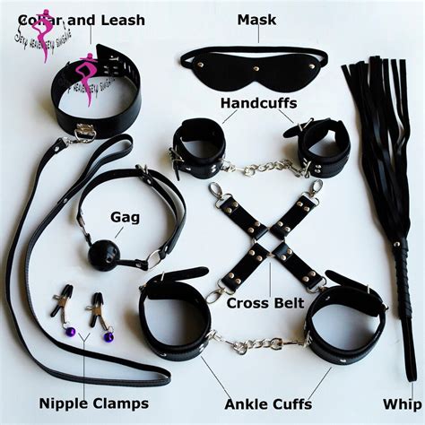 Adult Games 8pcs Leather Set Collar Mouth Gag Ball Handcuff Bdsm Nipple Clamps Clips Couple Sex