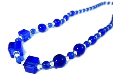 Art Deco Cobalt Blue Glass Necklace Deco Czech Glass Blue Etsy