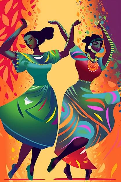 Premium Ai Image Illustration Of Two Women In Colorful Dresses