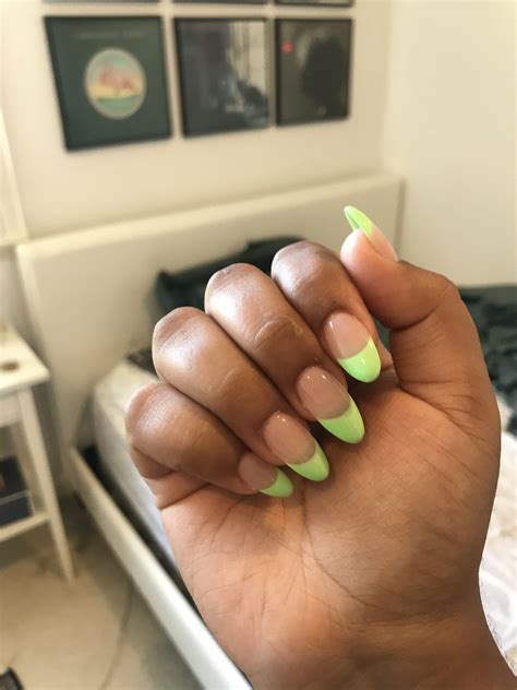 Green French Tip Almond Acrylic Nails Almond Acrylic Nails Green