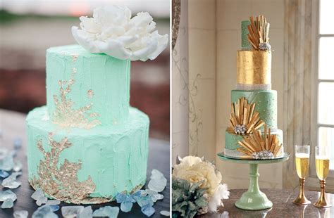 Mint Green And Gold Wedding Cakes