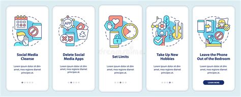 Ways To Break Social Media Addiction Onboarding Mobile App Screen Stock
