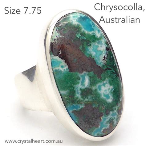 Chrysocolla Ring Australian Oval Cabochon 925 Silver P2 Crystal Heart