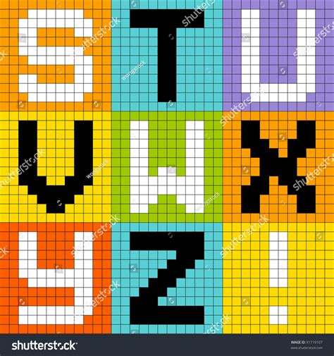 8bit Pixel Alphabet Letters Set 3 Stok Vektör Telifsiz 91719107