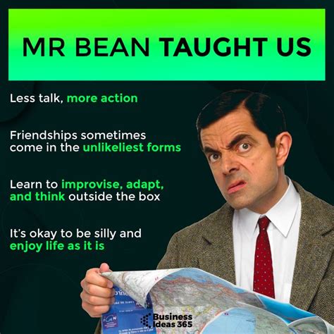 A Man In A Suit And Tie Holding A Map With The Caption Mr Bean Taught Us