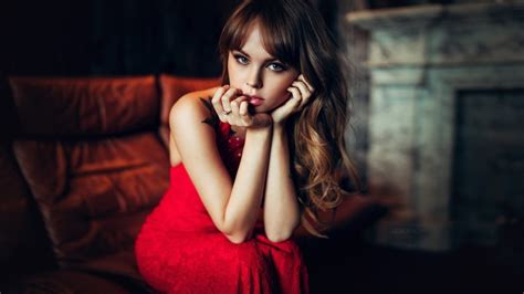 Wallpaper Id 607288 Beauty Young Adult Anastasia Scheglova Red Dress Contemplation Model