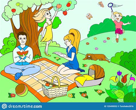 Picnic basket illustration, picnic basket table, cartoon picnic s, barbecue, food png. Picnic In Nature Color Book For Children Cartoon Raster ...