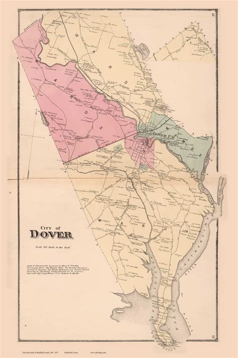 City Of Dover New Hampshire 1871 Old Town Map Reprint Strafford Co