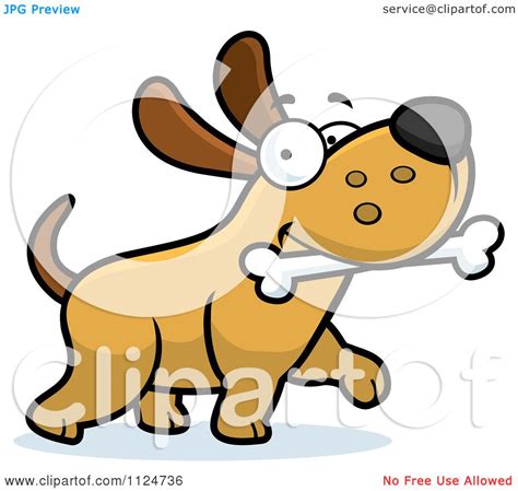 Cartoon Of A Happy Dog Strutting With A Bone Royalty