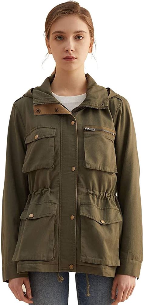 Escalier Womens Anorak Jacket Lightweight Drawstring Hooded Military