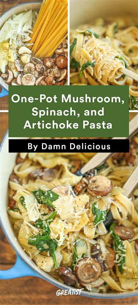one pot mushroom spinach and artichoke pasta