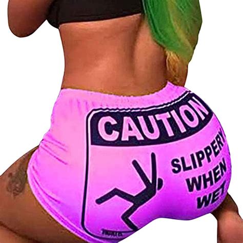 Sexy Shorts For Women Slippery When Wet Letters Print Sport Workout Clubwear Homewear Pants At