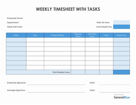 Weekly Timesheet With Tasks In Pdf