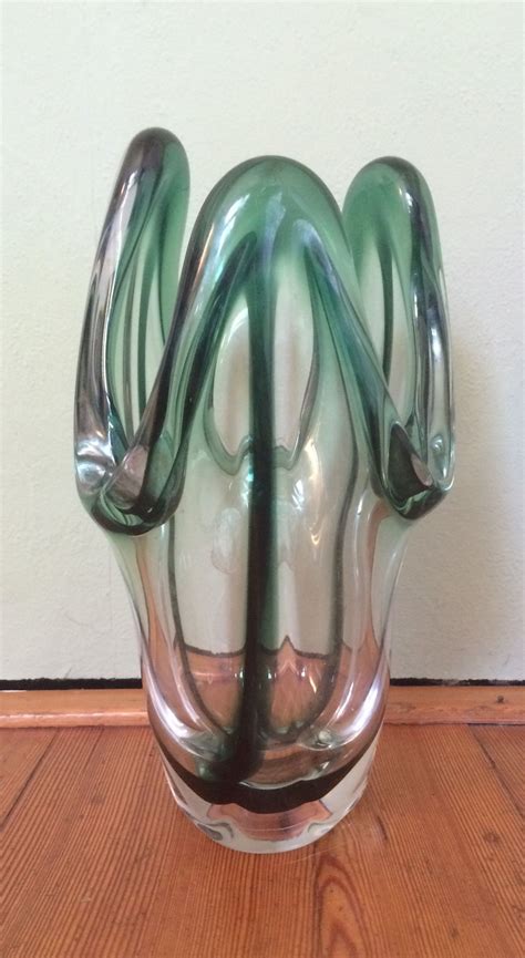 Val Saint Lambert Green Crystal Vase 1960 70 Aera Signed H 25 Cm Muranos Presentes