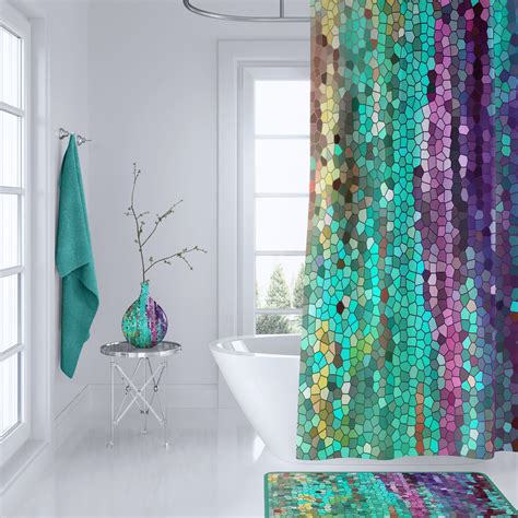 Beautiful Shower Curtain Teal And Purple Mosaic Unique
