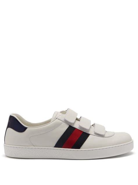 Gucci New Ace Web Stripe Low Top Leather Trainers In White Modesens