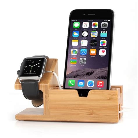For Apple Watch Ipad Air Genuine Bamboo Charging Dock Charger Station