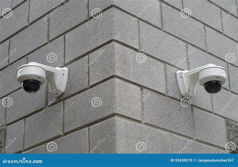 Two Security Camera On Building Corner Stock Image Image Of