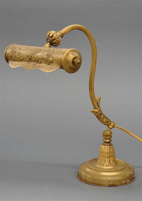 Art Nouveau Brass Desk Lamp With Adjustable Shade Lamps Table