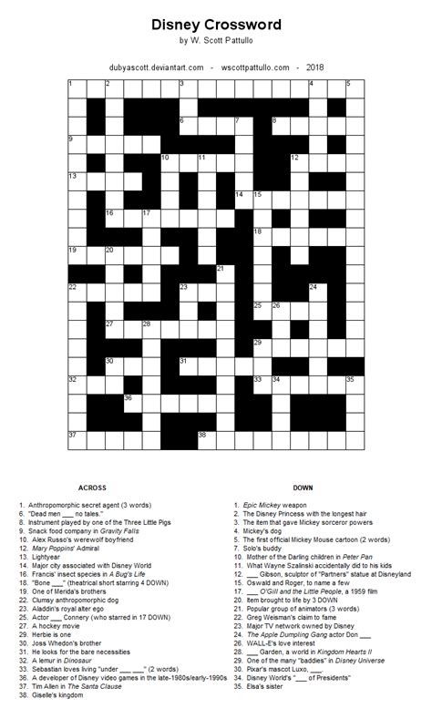 Free printable 80's movies crossword. Disney Crossword | W. Scott Pattullo Wiki | Fandom