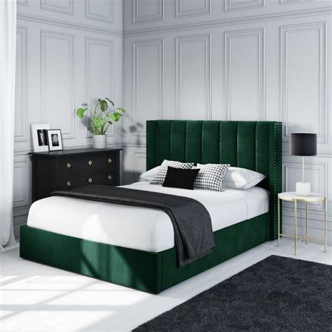 But we think footboards are essential too. Dark Green Velvet Upholstered Ottoman Bed with Studded ...
