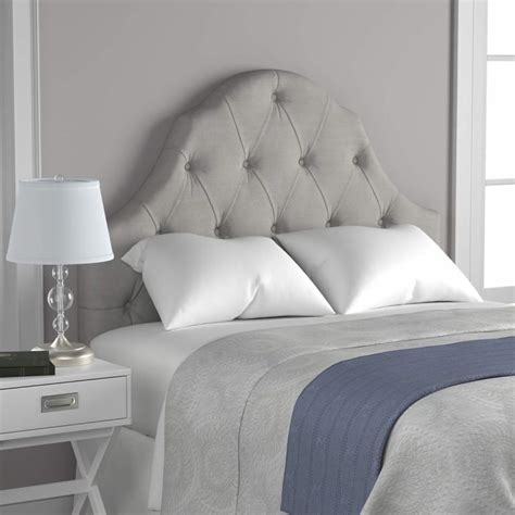 Queen Sized Diamond Tufted Headboard Arched Light Grey Fabric Gray