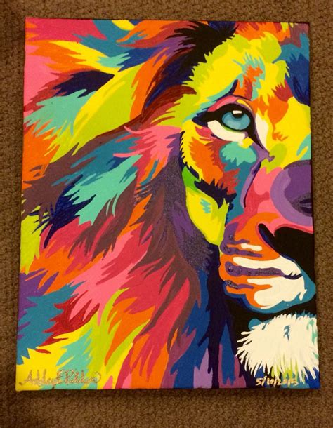 11x14 Acrylic On Canvas Colorful Lion Abstract Painting 05102015