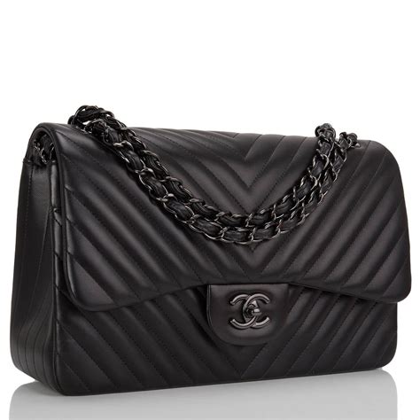 Chanel So Black Chevron Jumbo Double Flap Bag at 1stdibs