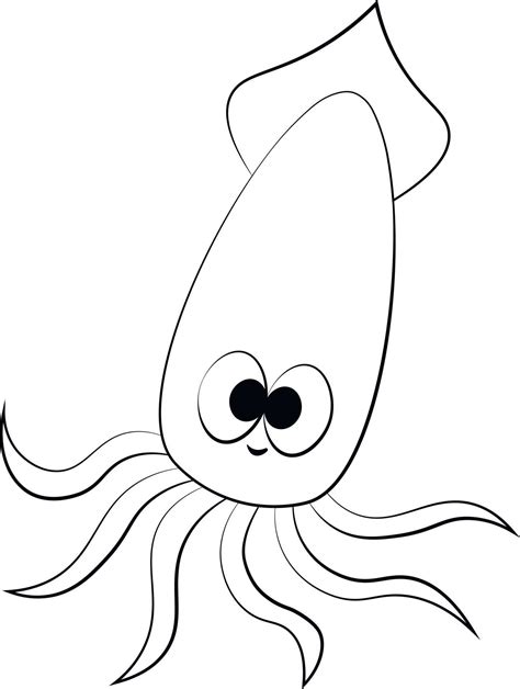 Cute Cartoon Squid Draw Illustration In Black And White 8095165 Vector
