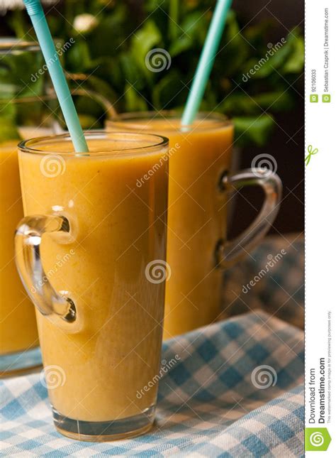 Homemade Orange Banana Juice Still Life Stock Image Image Of Glass