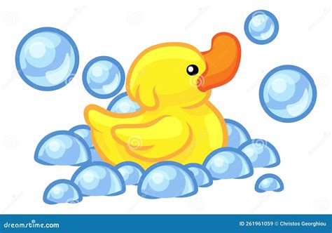Cartoon Yellow Rubber Ducky Duck Bubble Bath Toy Stock Vector