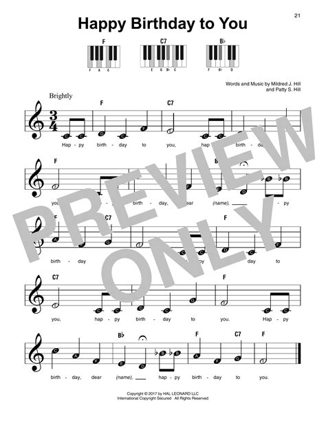 Happy Birthday To You Sheet Music Mildred J Hill Super Easy Piano