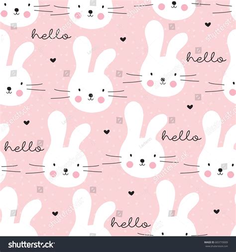 Seamless Cute Bunny Rabbit Pattern Vector Illustration Cute Bunny