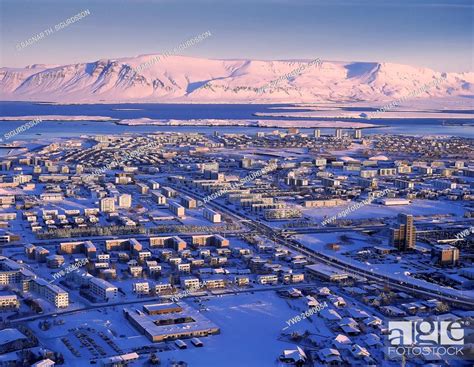 Fresh Snowfall Over Homes Reykjavik Iceland Stock Photo Picture And