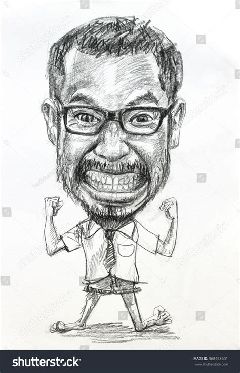 Caricature Drawing Manbig Head Small Body Stock Illustration 368458601