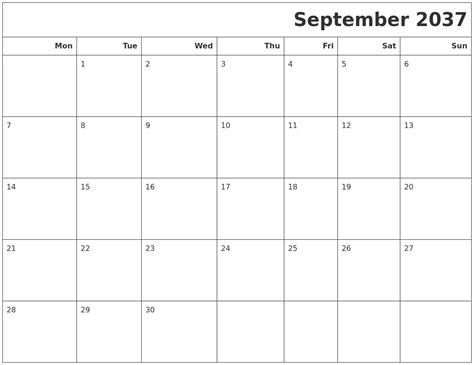 September 2037 Calendars To Print