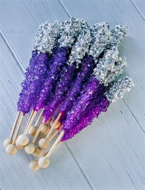 12 Royal Purple Rock Candy Sugar Sticks Silver Sweets Table Birthday