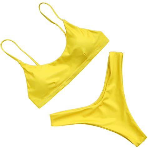 Sexy Yellow Bikini Swimsuit Thong Swimwear Women Bikini Set Push