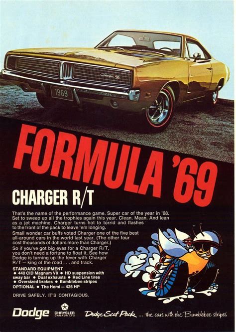 1969 Dodge Charger Rt Vintage Print Advertisement