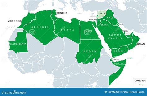 Lega Araba Lega Degli Stati Arabi Mappa Politica Illustrazione Vettoriale Illustrazione Di
